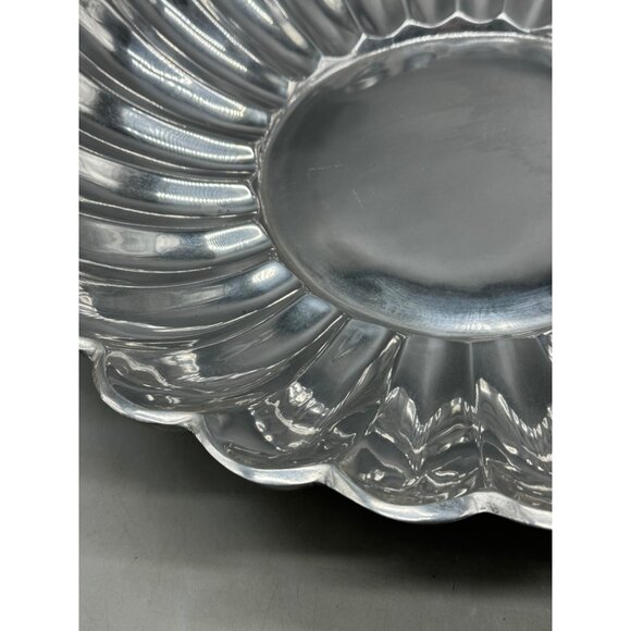 pewter 19.5" circle tray lip ripple old town imports centerpiece made in Mexico - Picture 4 of 12